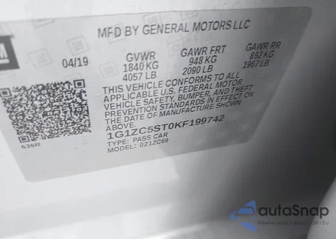 2019 Chevrolet Malibu 1Fl from USA, damaged, VIN 1G1ZC5ST0KF199742
